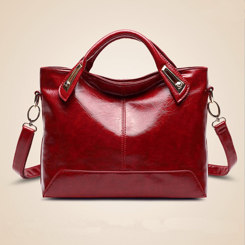 Women's Retro Style Trendy Fashionable Oily Leather Glossy Shoulder Bags