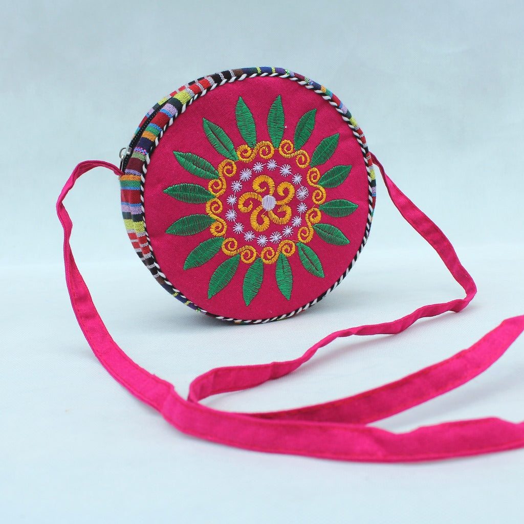 Ethnic Style Sunflower Embroidered Canvas Rainbow Round Crossbody Bags