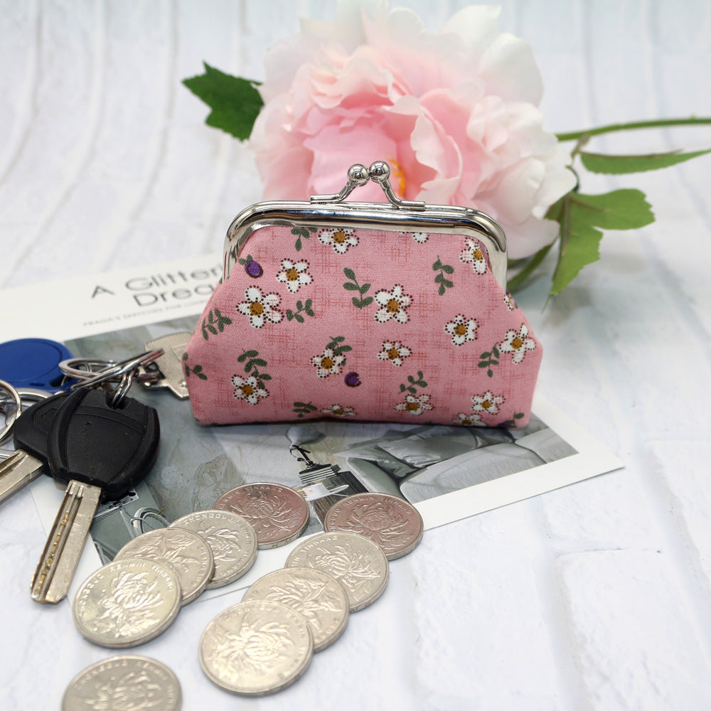 Women's Small Rose Printed Fabric Mini Gift Coin Purses