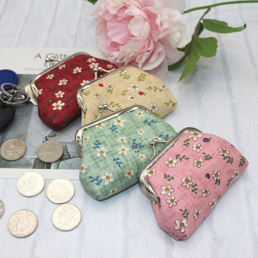 Women's Small Rose Printed Fabric Mini Gift Coin Purses