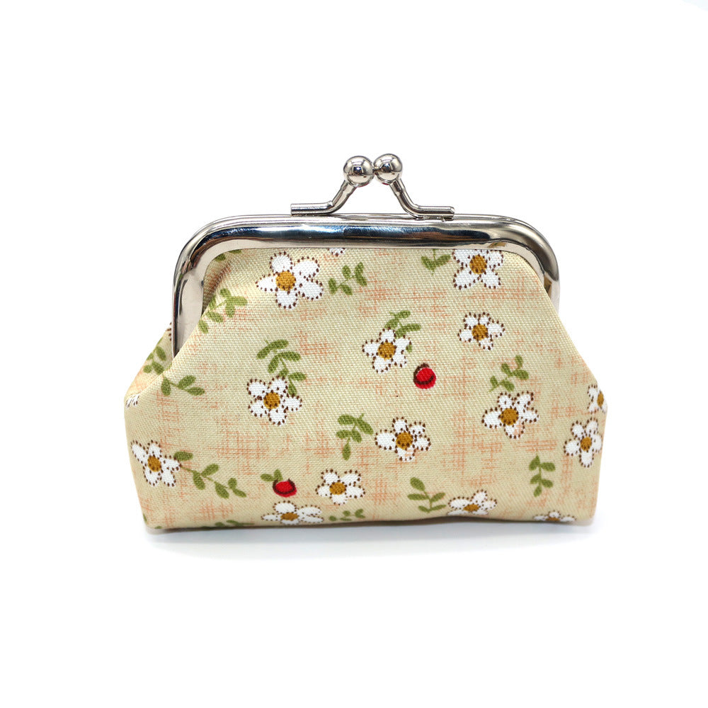 Women's Small Rose Printed Fabric Mini Gift Coin Purses