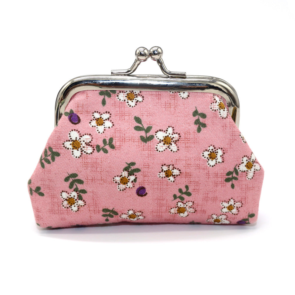 Women's Small Rose Printed Fabric Mini Gift Coin Purses