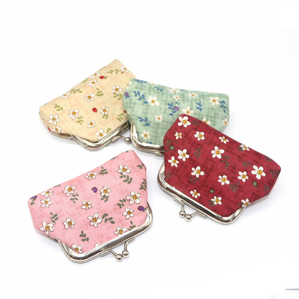 Women's Small Rose Printed Fabric Mini Gift Coin Purses