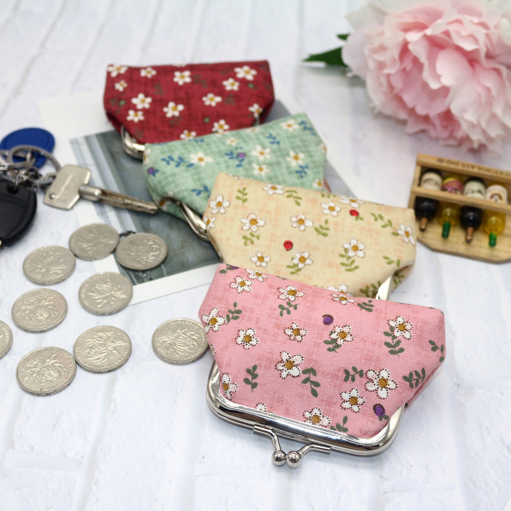 Women's Small Rose Printed Fabric Mini Gift Coin Purses