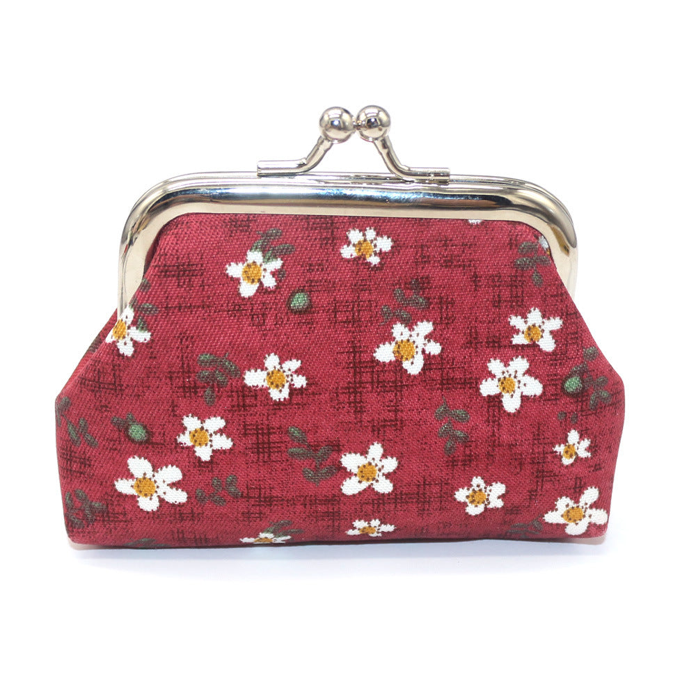 Women's Small Rose Printed Fabric Mini Gift Coin Purses