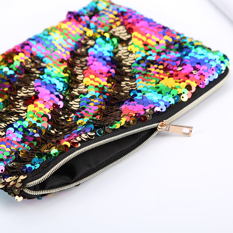 Golden Zipper Double-sided Sequins Pencil Mermaid Cosmetic Bags