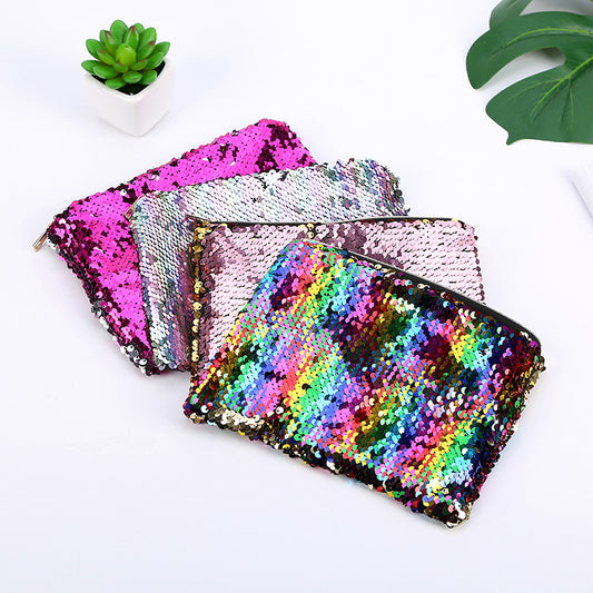 Golden Zipper Double-sided Sequins Pencil Mermaid Cosmetic Bags