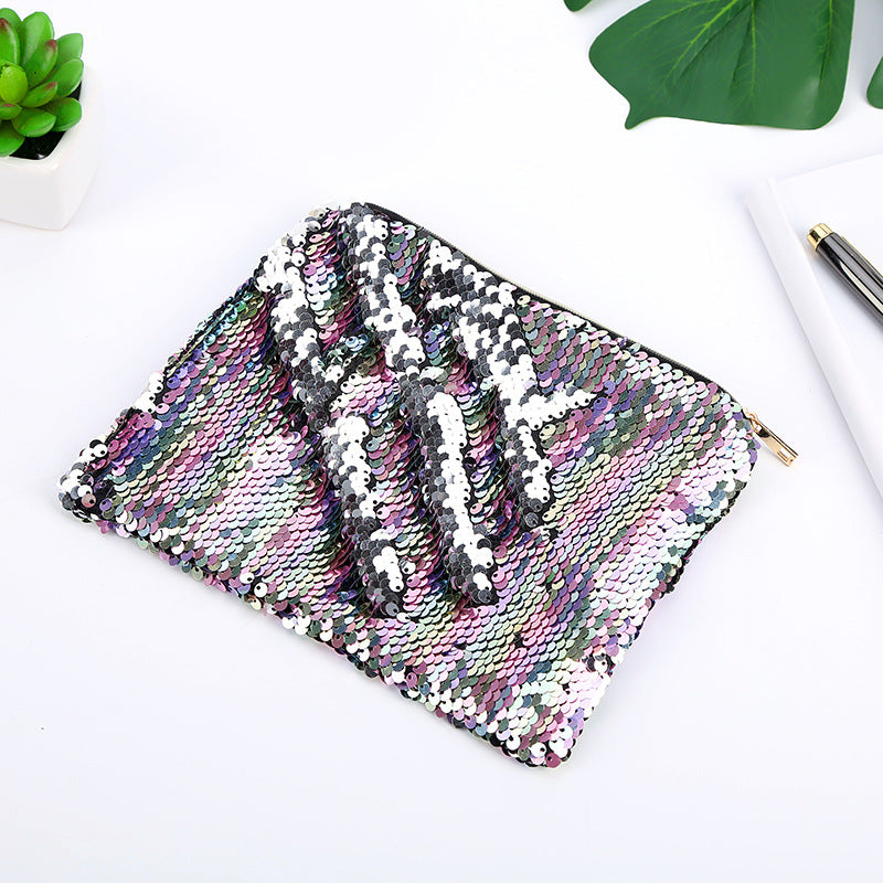 Golden Zipper Double-sided Sequins Pencil Mermaid Cosmetic Bags