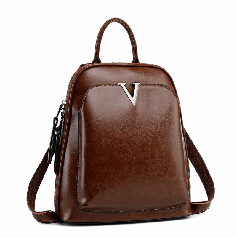 Women's Leather Fashion Oil Wax Cowhide Vintage Backpacks