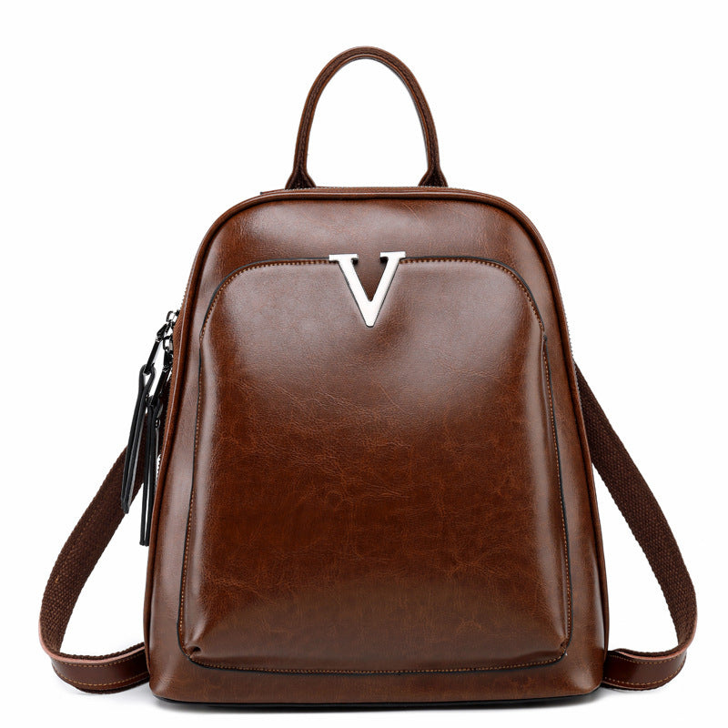 Women's Leather Fashion Oil Wax Cowhide Vintage Backpacks