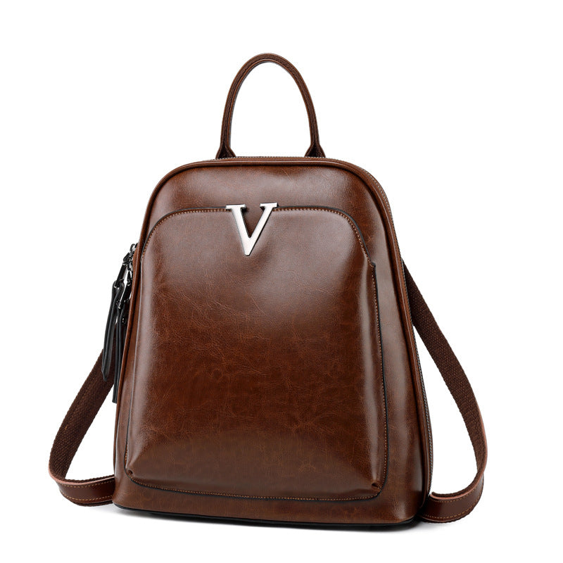 Women's Leather Fashion Oil Wax Cowhide Vintage Backpacks