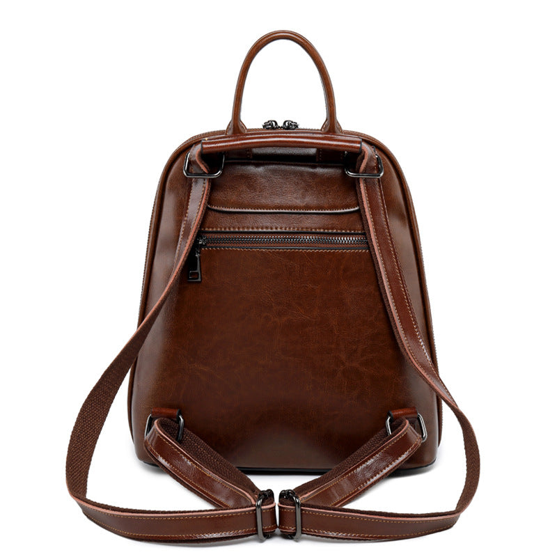 Women's Leather Fashion Oil Wax Cowhide Vintage Backpacks