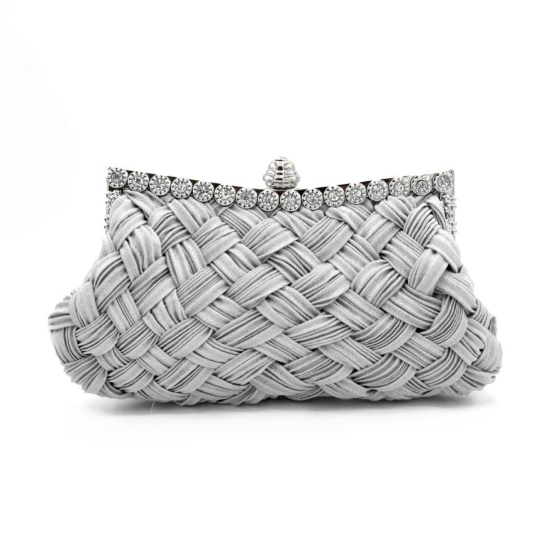 Women's Satin Woven Rhinestone Diamond Bride Clutch Evening Bags