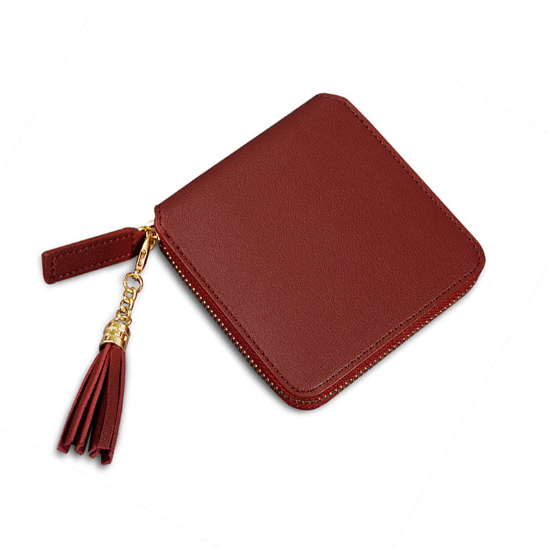 Women's Short Square Zip Tassel Small Korean Ladies Wallets