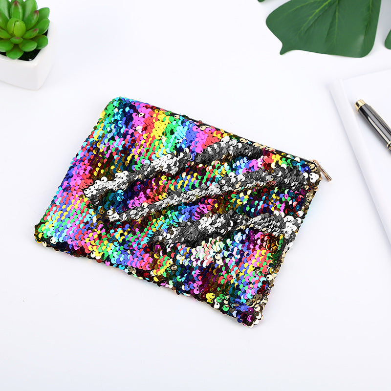 Golden Zipper Double-sided Sequins Pencil Mermaid Cosmetic Bags