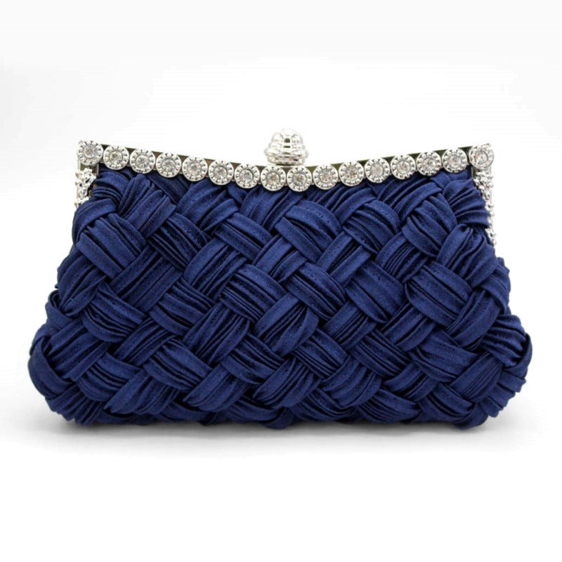 Women's Satin Woven Rhinestone Diamond Bride Clutch Evening Bags