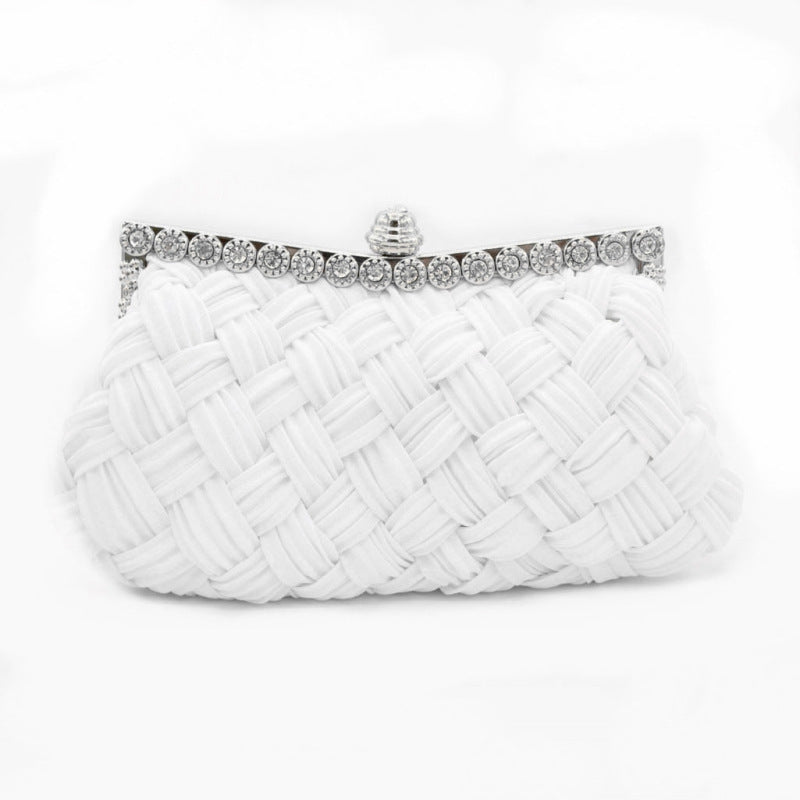 Women's Satin Woven Rhinestone Diamond Bride Clutch Evening Bags