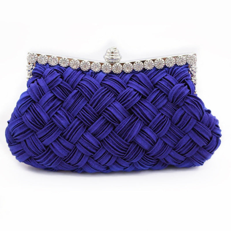 Women's Satin Woven Rhinestone Diamond Bride Clutch Evening Bags