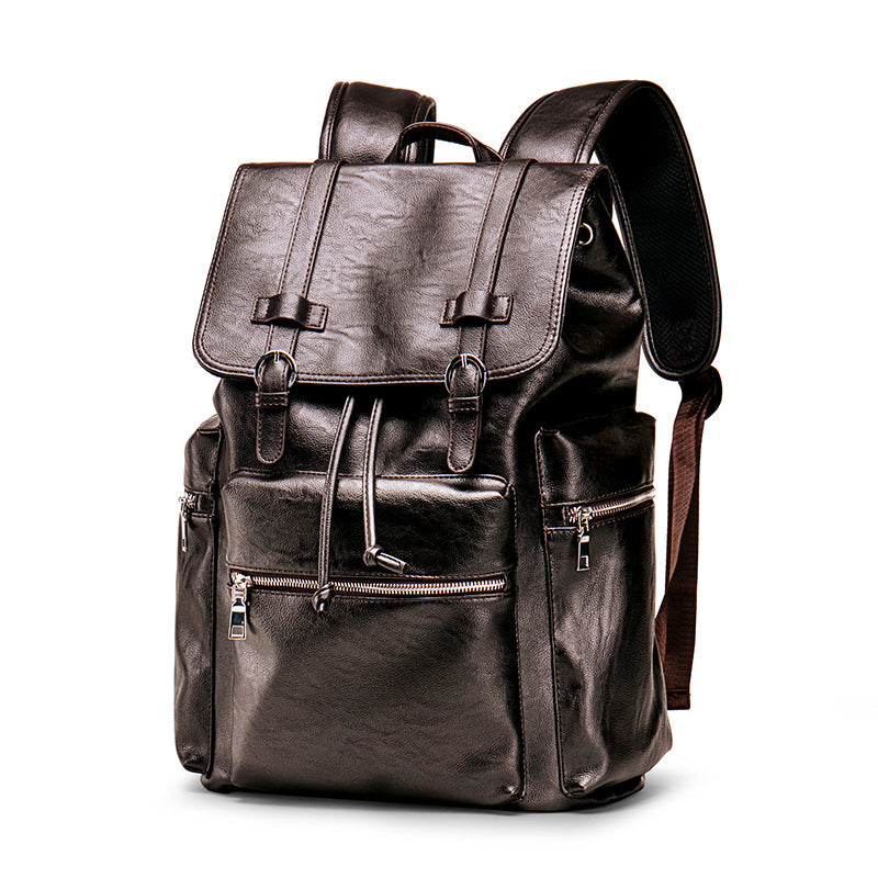 Men's Soft Leather Korean Style Computer Fashion Backpacks