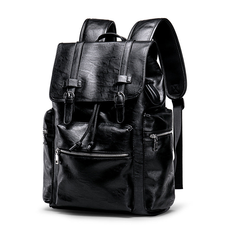 Men's Soft Leather Korean Style Computer Fashion Backpacks