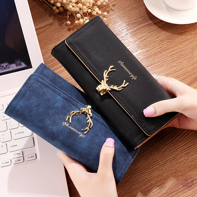 Women's Three-fold Deer Head Fashionable Cool Frosted Ladies Wallets