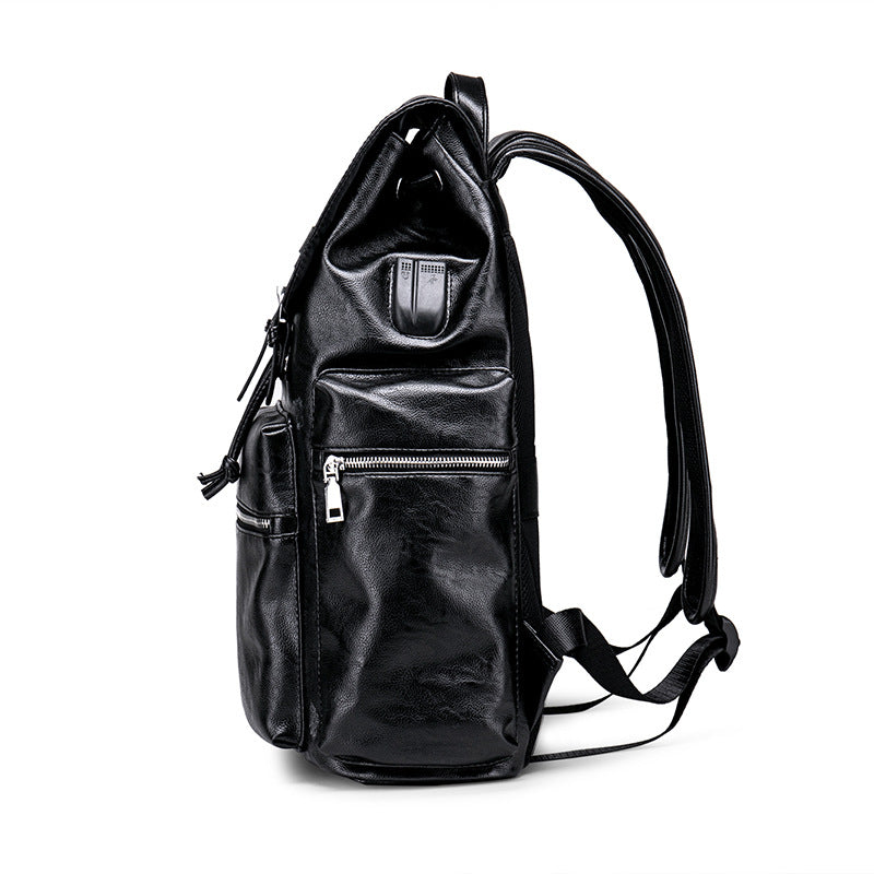 Men's Soft Leather Korean Style Computer Fashion Backpacks