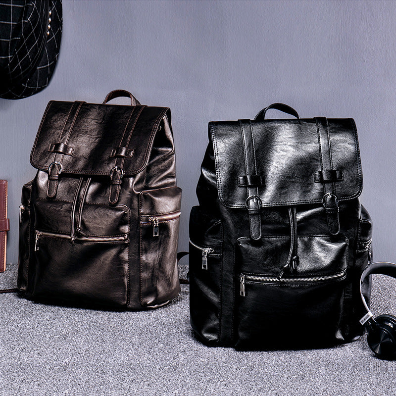 Men's Soft Leather Korean Style Computer Fashion Backpacks