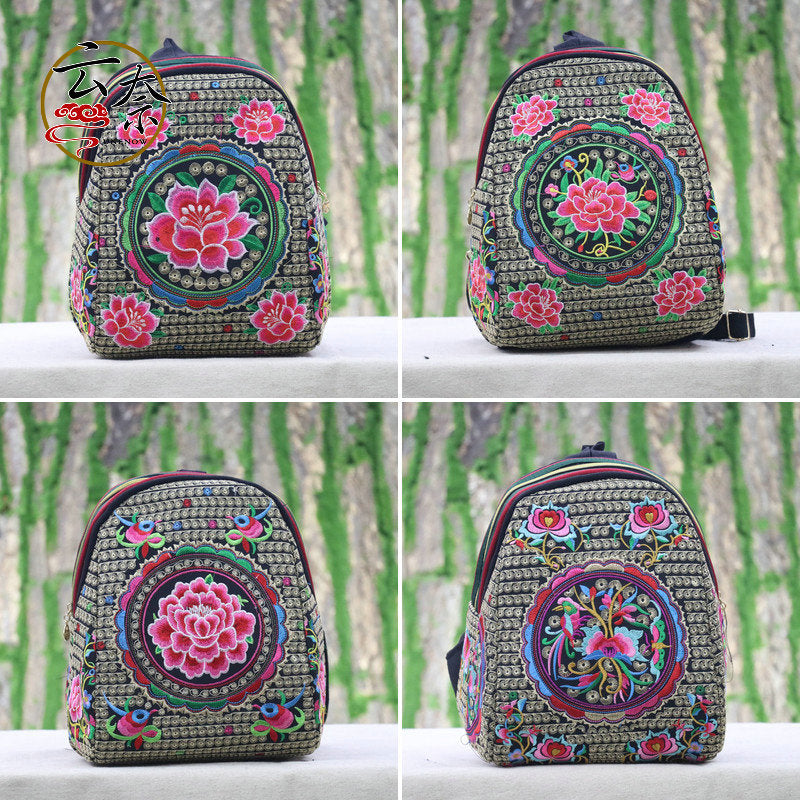 Women's Yunnan National Style Embroidered Canvas Color Backpacks