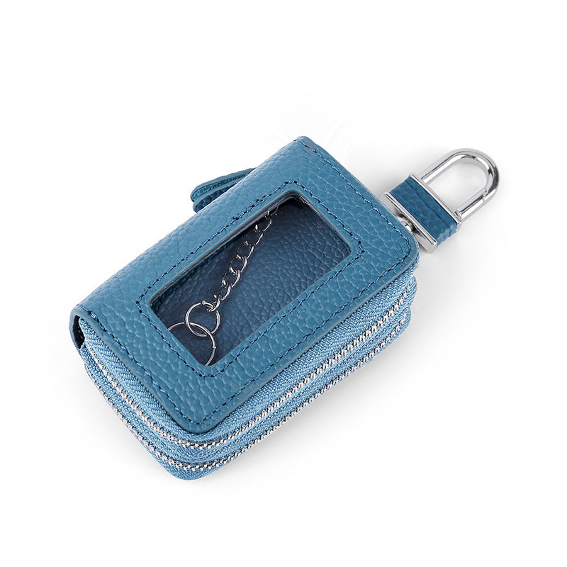 Double Layer Zipper Car Genuine Leather Key Bags