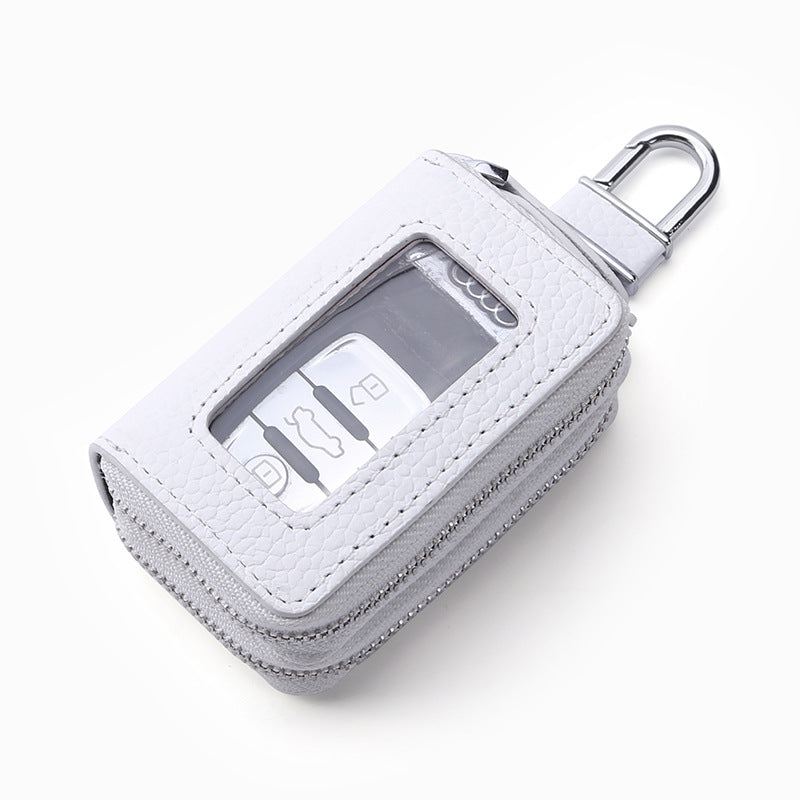 Double Layer Zipper Car Genuine Leather Key Bags