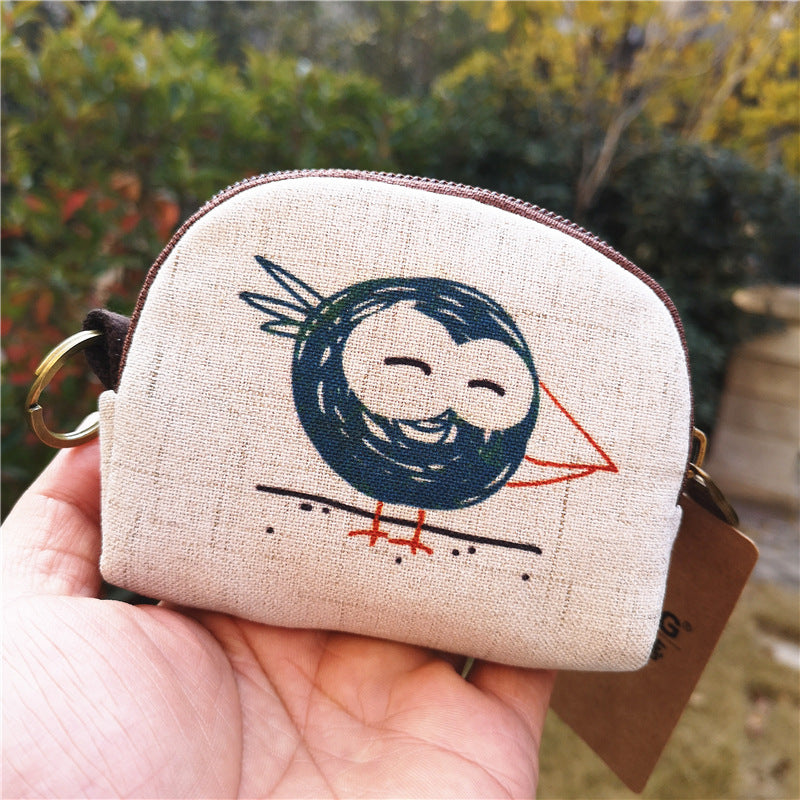 Cotton Linen Printed Cartoon Small Change Coin Purses