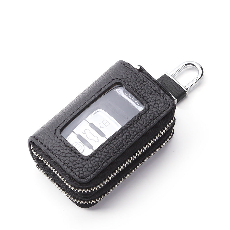 Double Layer Zipper Car Genuine Leather Key Bags