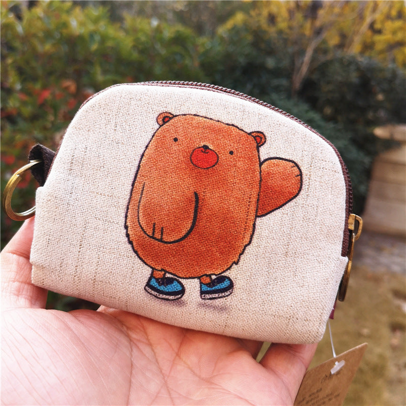 Cotton Linen Printed Cartoon Small Change Coin Purses