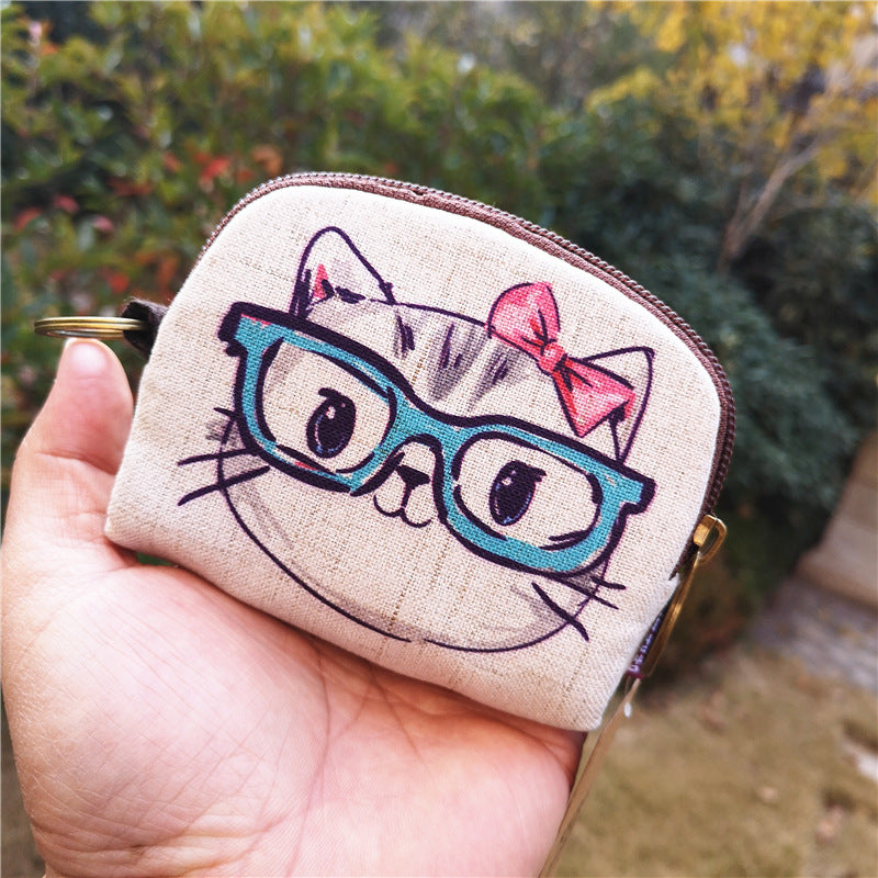 Cotton Linen Printed Cartoon Small Change Coin Purses