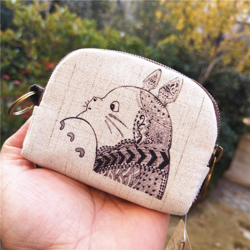 Cotton Linen Printed Cartoon Small Change Coin Purses