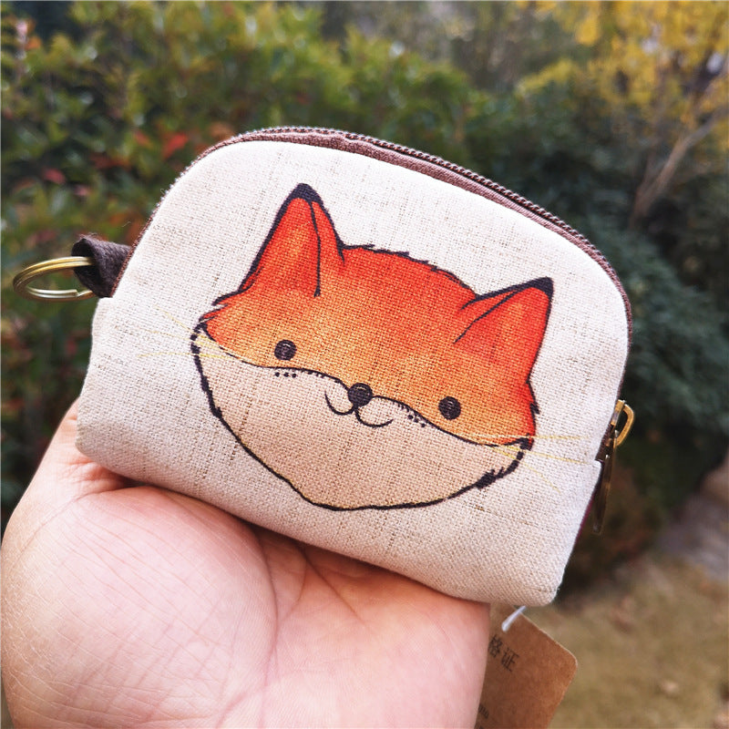 Cotton Linen Printed Cartoon Small Change Coin Purses