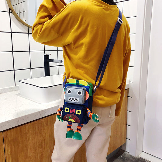 Cartoon Robot Contrast Color Eccentric Personality Children's Shoulder Bags