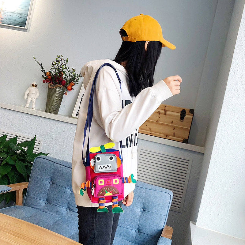 Cartoon Robot Contrast Color Eccentric Personality Children's Shoulder Bags