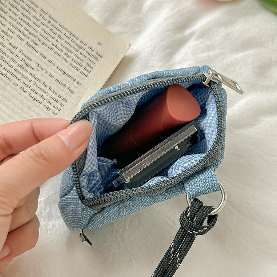 Denim Hamburger Funny Expression Earphone Storage Coin Purses