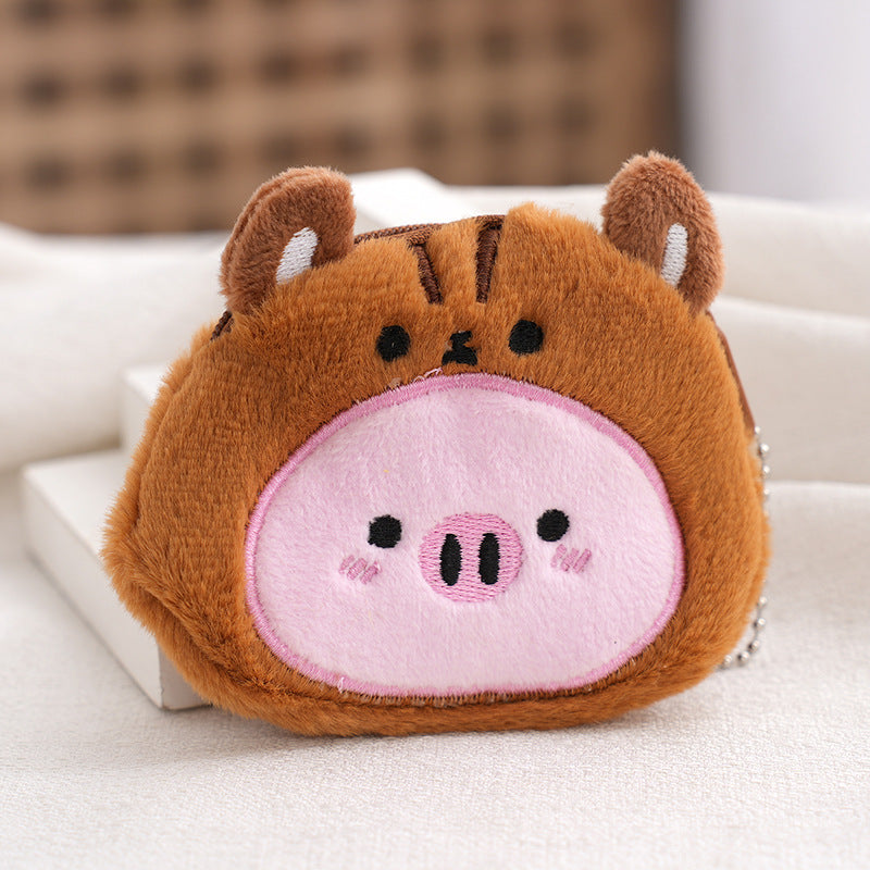 Porte-monnaie à pendentif en peluche pour enfants, fermeture éclair, cochon, dessin animé, pingouin