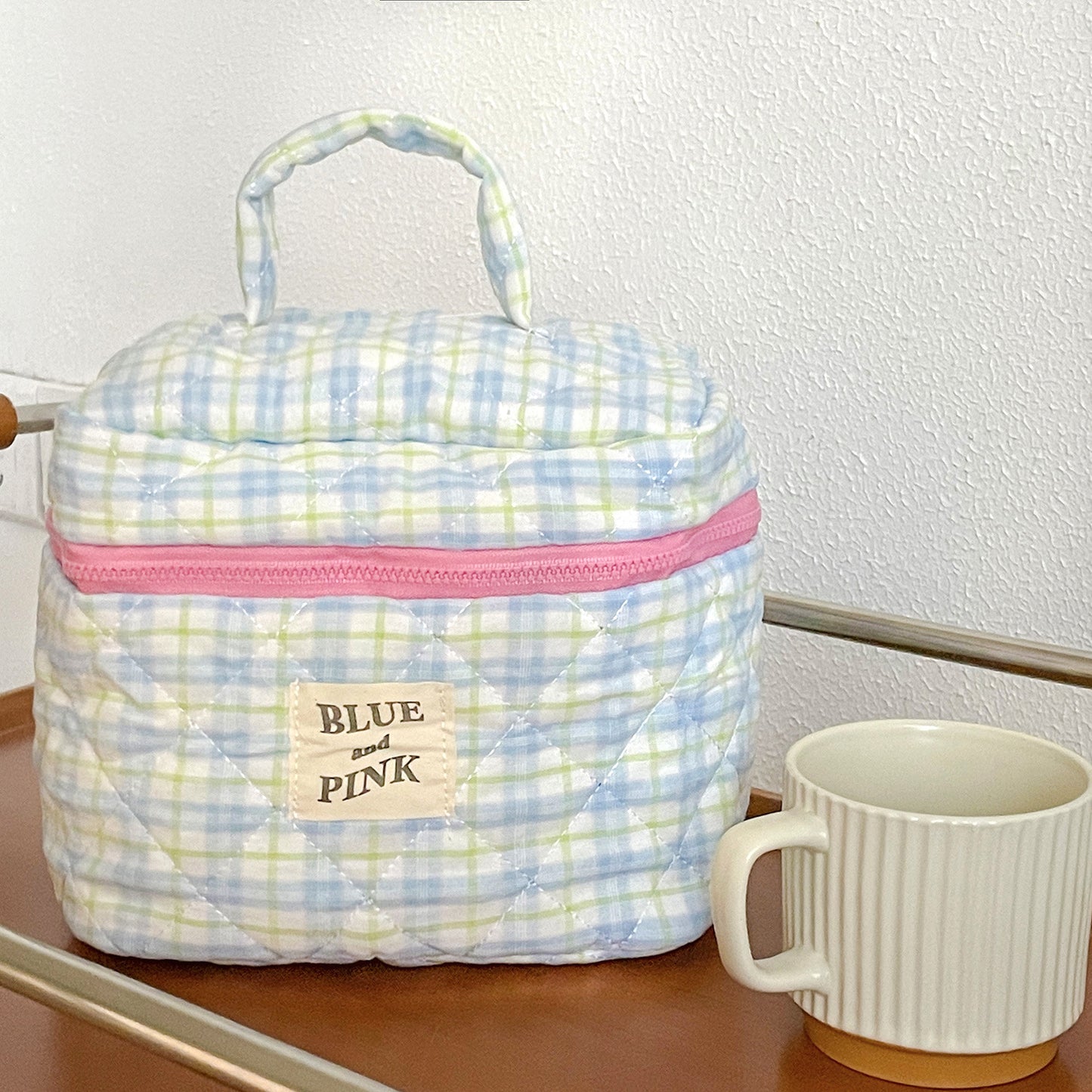 Sacs à cosmétiques matelassés en coton doux, rangement à carreaux pour femmes, simples et portables