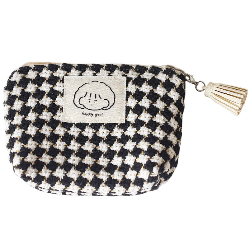 Petit porte-monnaie à carreaux d'hiver pour femmes, petit porte-monnaie de rangement Portable coréen mignon