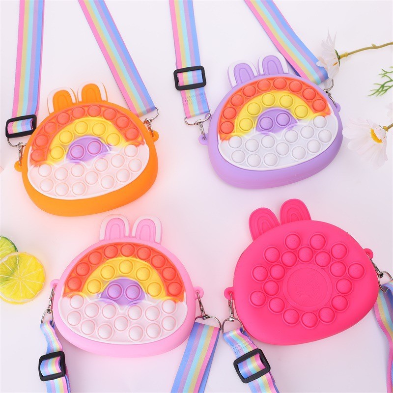 Porte-monnaie en Silicone pour enfants, lumières de dessin animé arc-en-ciel, lapin porte-bonheur