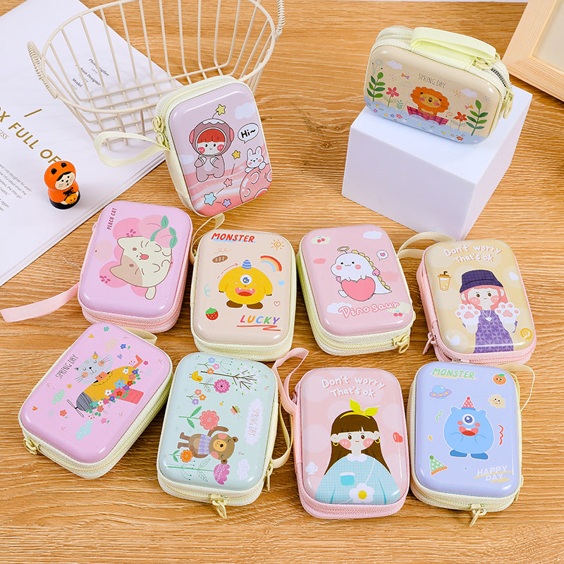 Children's Mini Rectangular Zipper Cartoon Headset Cable Coin Purses