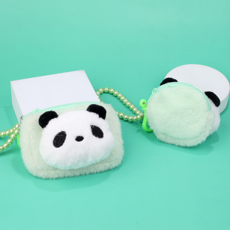 Cartoon Plush Panda Mini Storage Bead Necklace Coin Purses