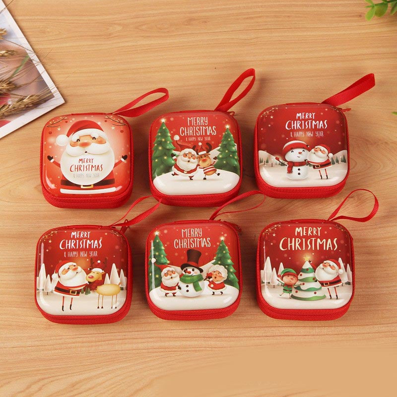 Tinplate Christmas Round Zipper Cartoon Storage Coin Purses