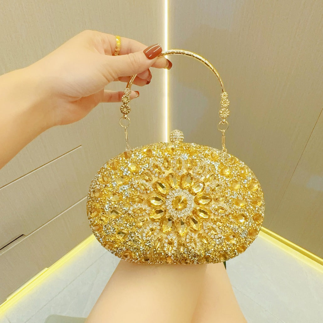 Women's Textured Rhinestone Dress Banquet Clutch Portable Bags