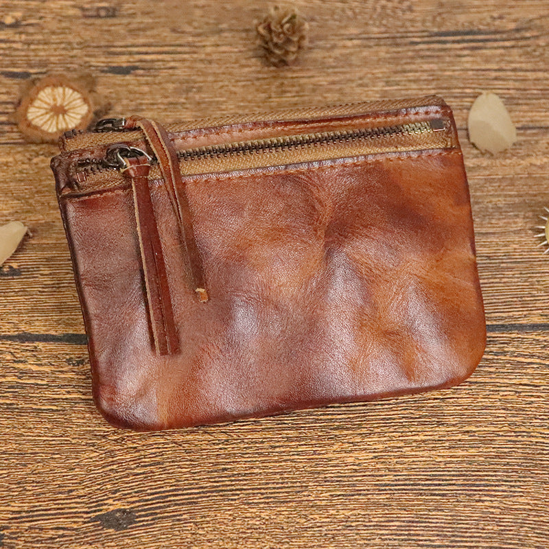 Women's First Layer Cowhide Retro Distressed Small Hand-rub Coin Purses