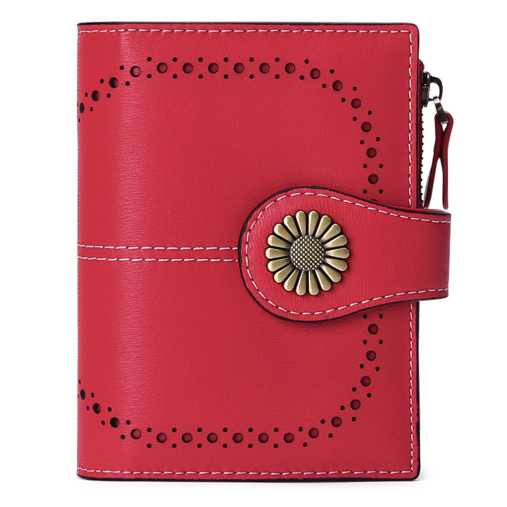 Women's Short Oil Wax Leather Zipper Ladies Wallets