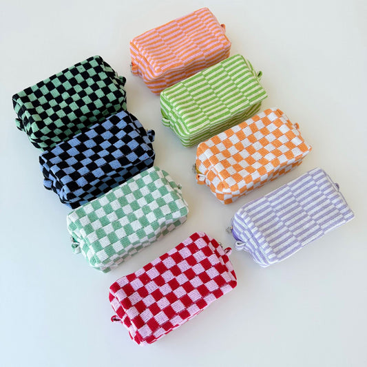 Knitted Large Capacity Chessboard Plaid Stripes Color Matching Cosmetic Bags